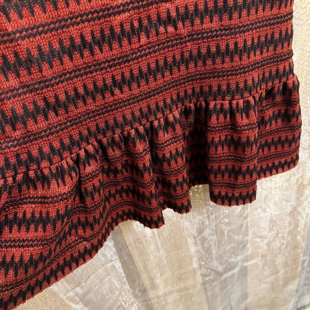 Free People Cozy Day Flounce Rust Red and Black Patterned Mini Dress Medium - Picture 5 of 9